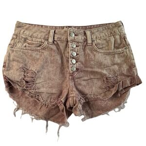 We The Free Womens Mauve Swoon Distressed Denim Jean Shorts Cotton Button Fly 29
